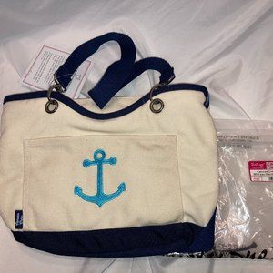 New Thirty One Canvas Crew Mini Thermal Natural w/ Navy Anchor Bag Lunch